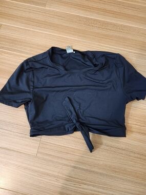 Women's Black Tie-Front Cropped Swim Top